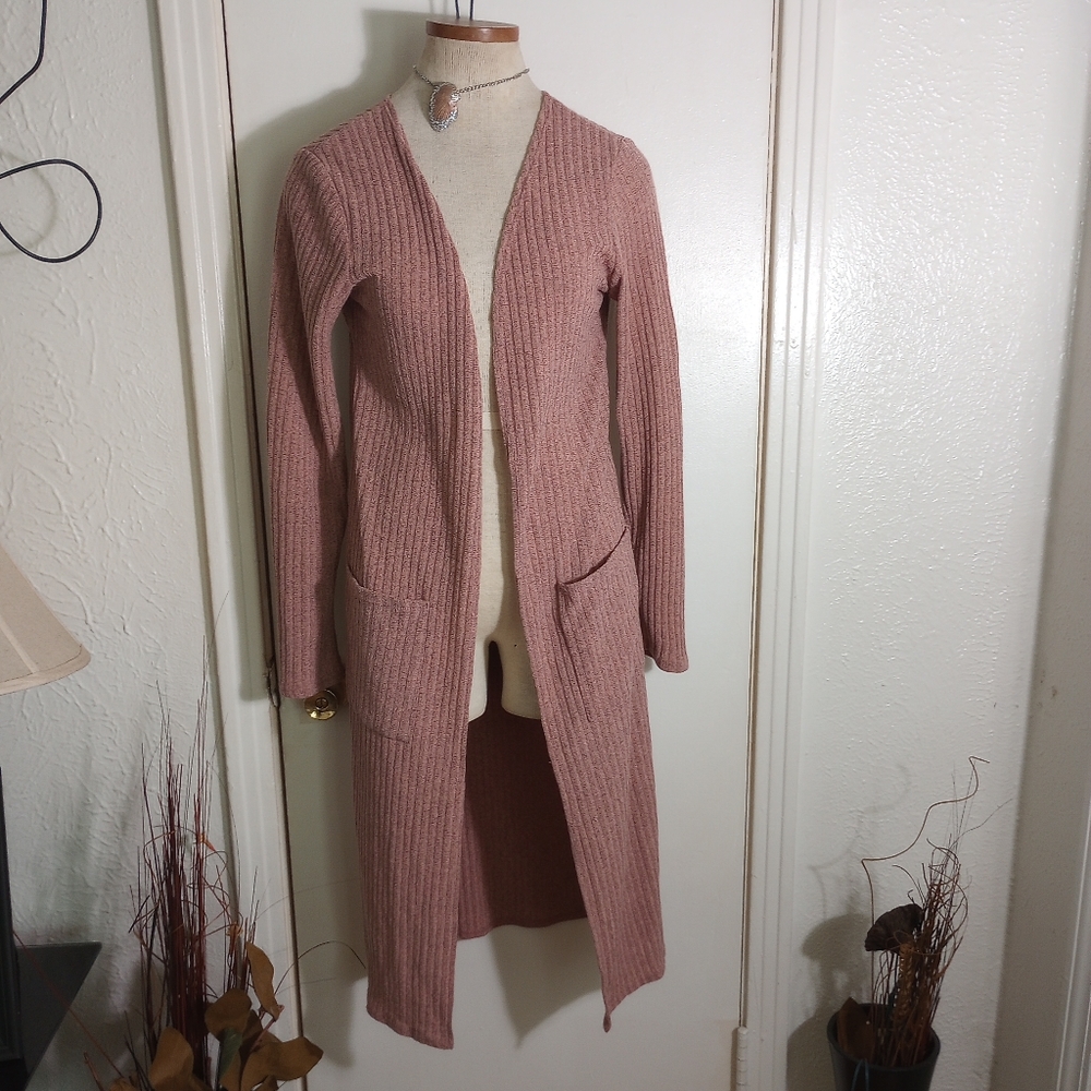 Pinc Dusty Peach Long Sleeve Ribbed Cardigan Size Large